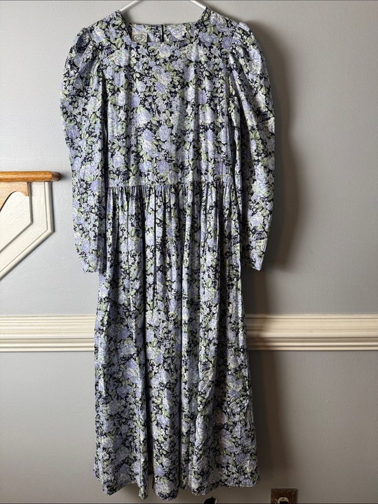 Laura Ashley Dresses & Skirts - Vintage 80s Laura Ashley Lavender and Green Floral Long-Sleeve Maxi Dress